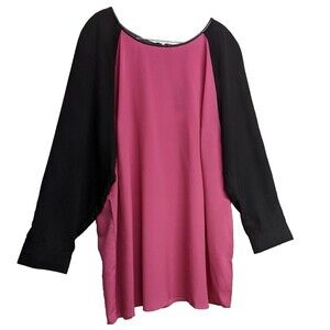 NEW View By Walter Baker Top Women 28W Long Sleeve Roundneck Pink Black A 263081